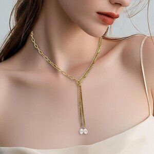 18k Gold Plated Stainless Steel Temperament Long Collarbone Chain Necklace